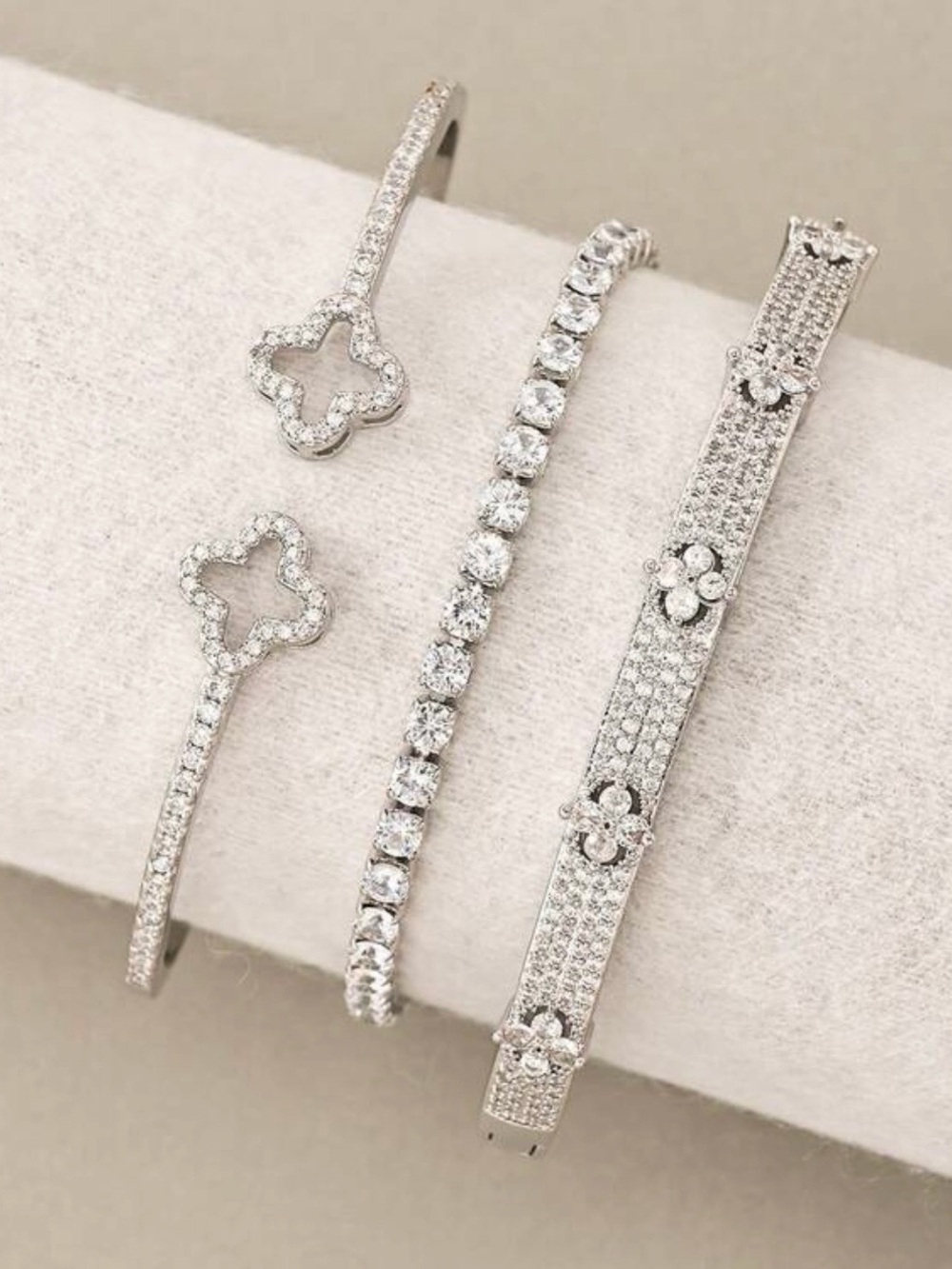 Silver Crystal Flower & Tennis Bracelet Set - Women Jewelry